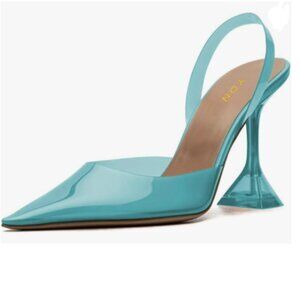 YDN Turquoise Transparent Pumps Slingback Slip On Wineglass Slim High Heels Shoe
